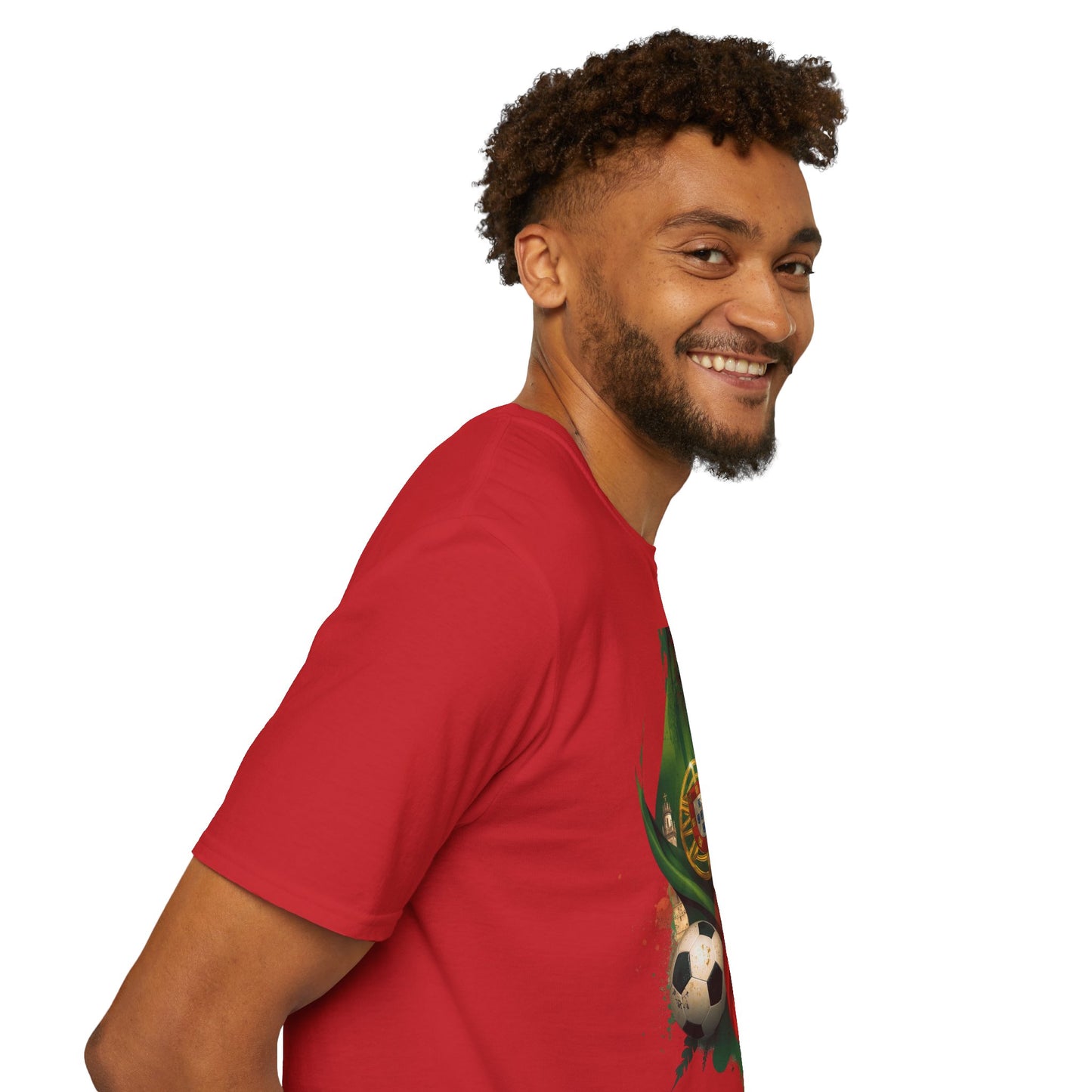Portugal Flag Soccer T-Shirt — Portuguese Football Fan Tee with Lisbon Landmark