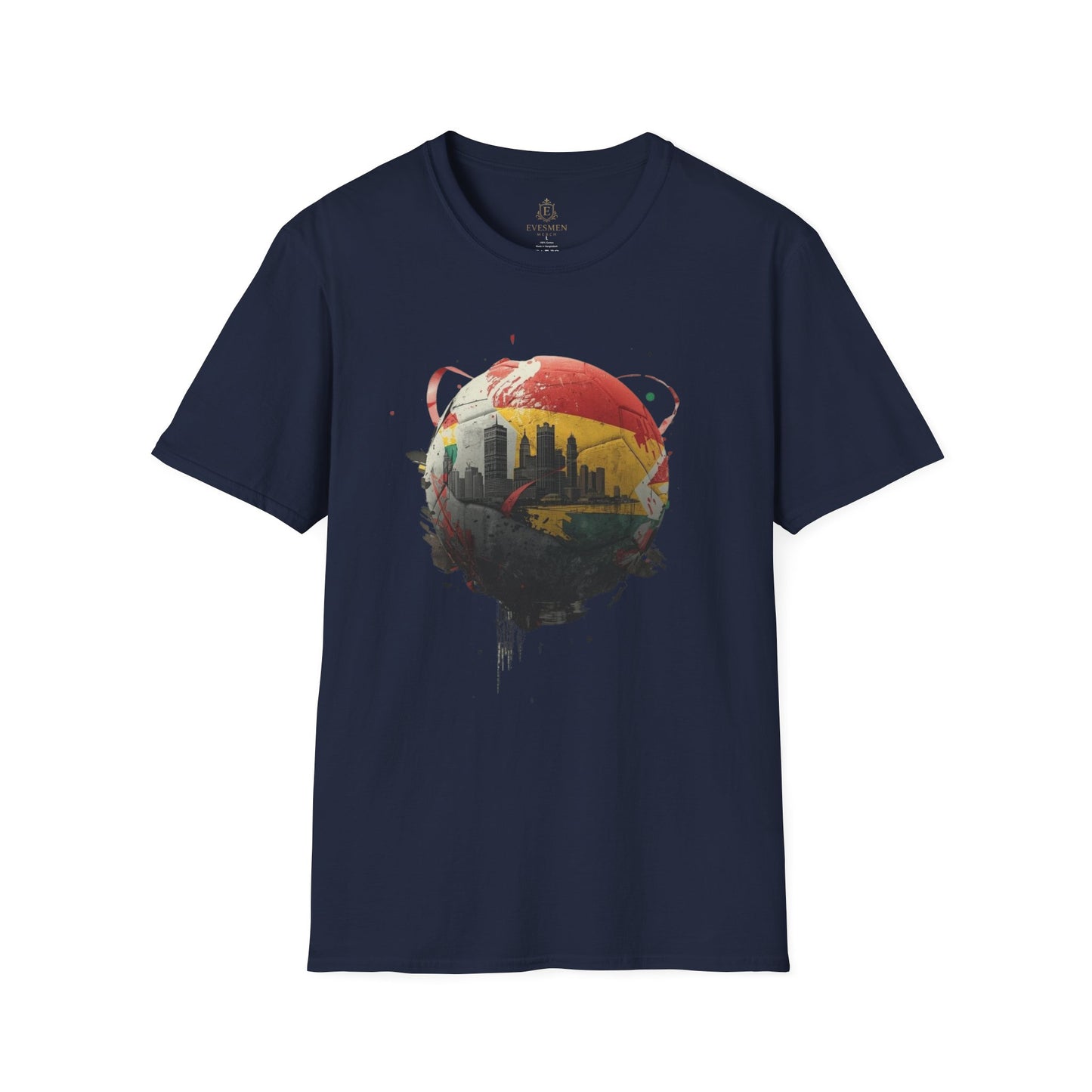 Ghana Soccer Ball with Accra Skyline and Flag Drips T-shirt Fan Tee