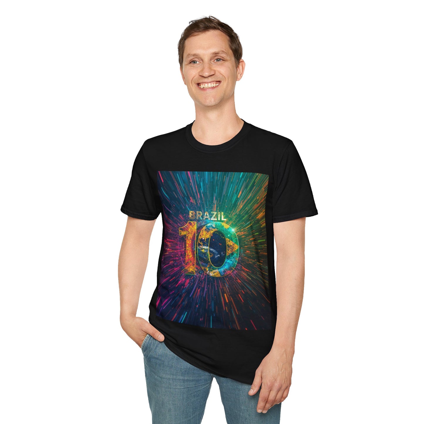 Brazil 10 Soccer Match Day T‑Shirt — Colorful Galaxy Design Tee