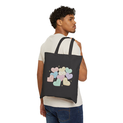 Valentine Tote Bag — Pastel Heart Buttons Cute Canvas Tote