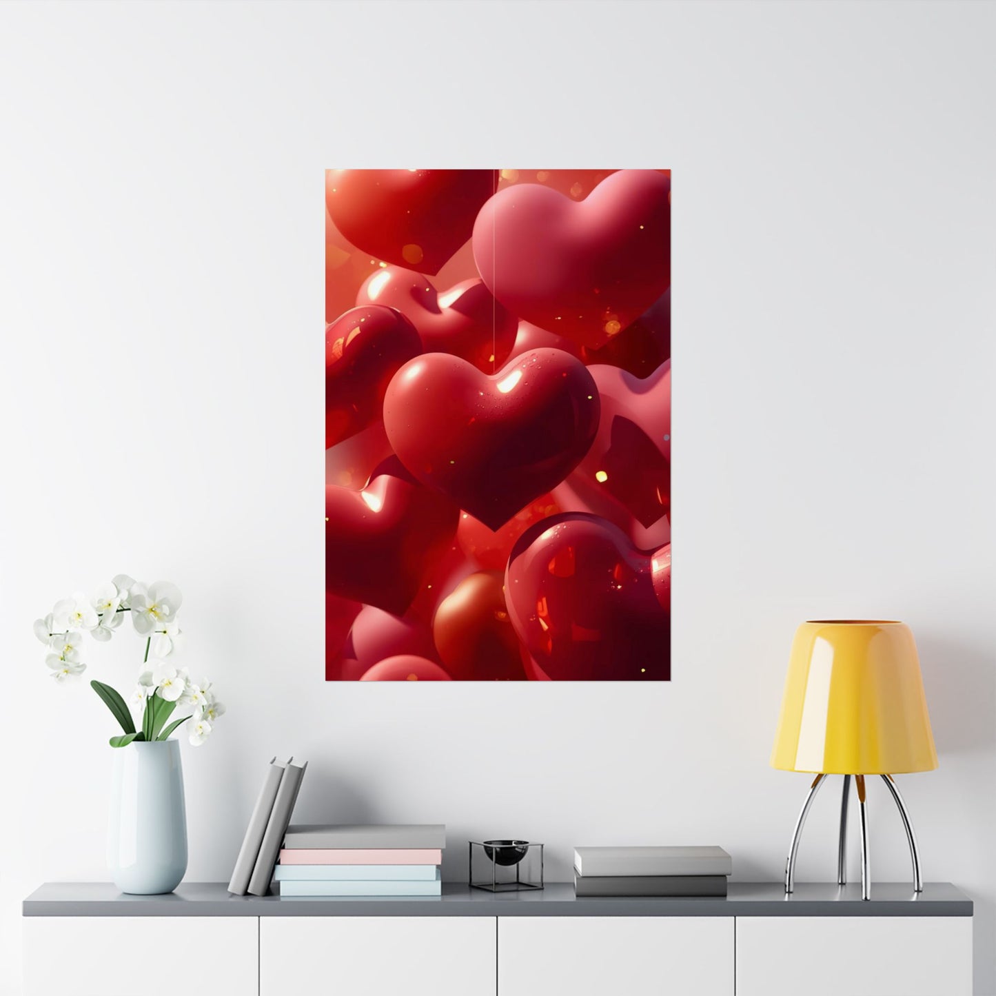 Valentine Hearts Matte Poster — Red 3D Heart Wall Art (Vertical)