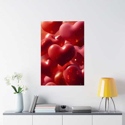 Valentine Hearts Matte Poster — Red 3D Heart Wall Art (Vertical)