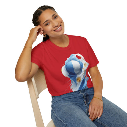 Dynamic Argentina Soccer Match Day T-Shirt — Modern Fluid Art Graphic Tee