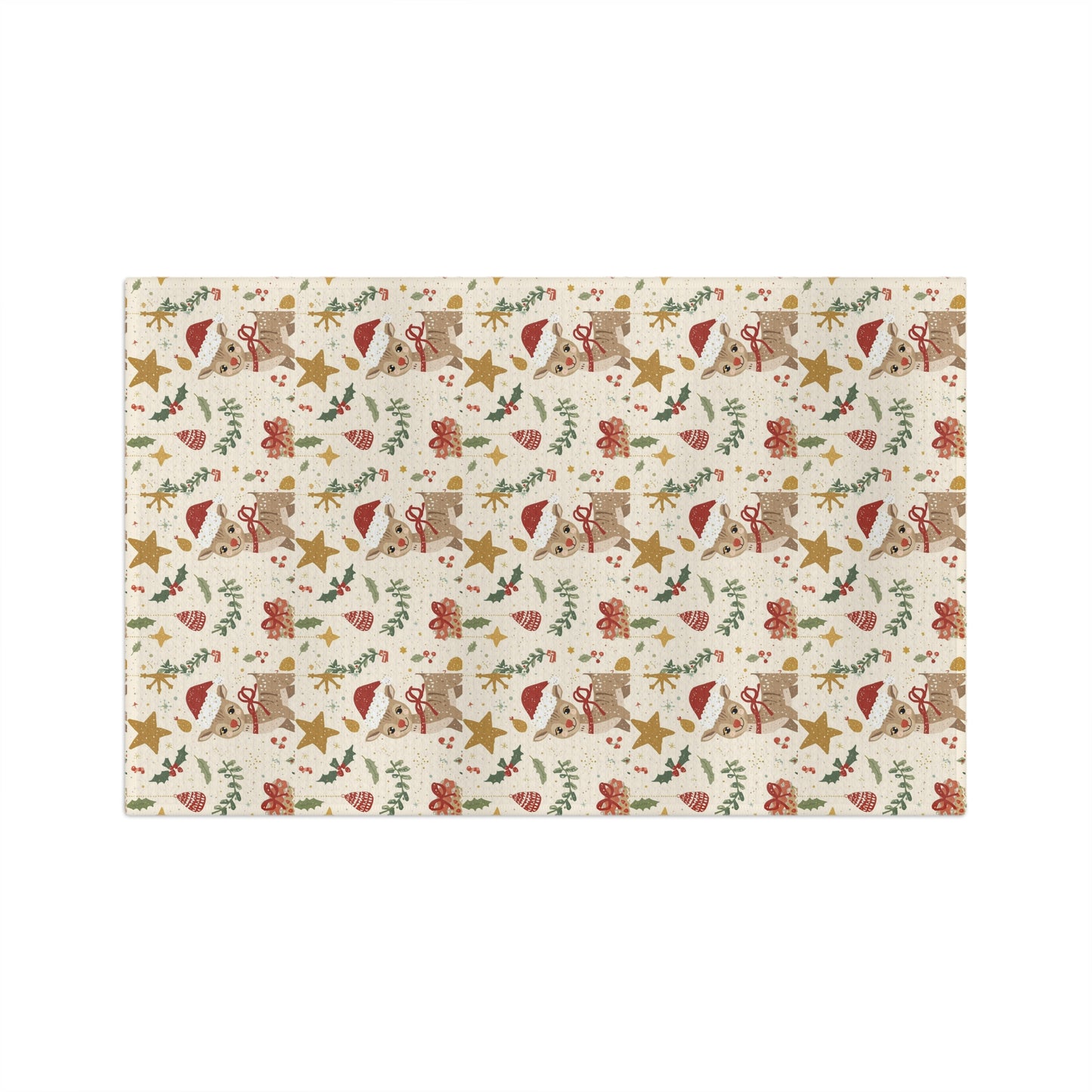 Patterned kitchen towel with Christmas-themed design on a white background