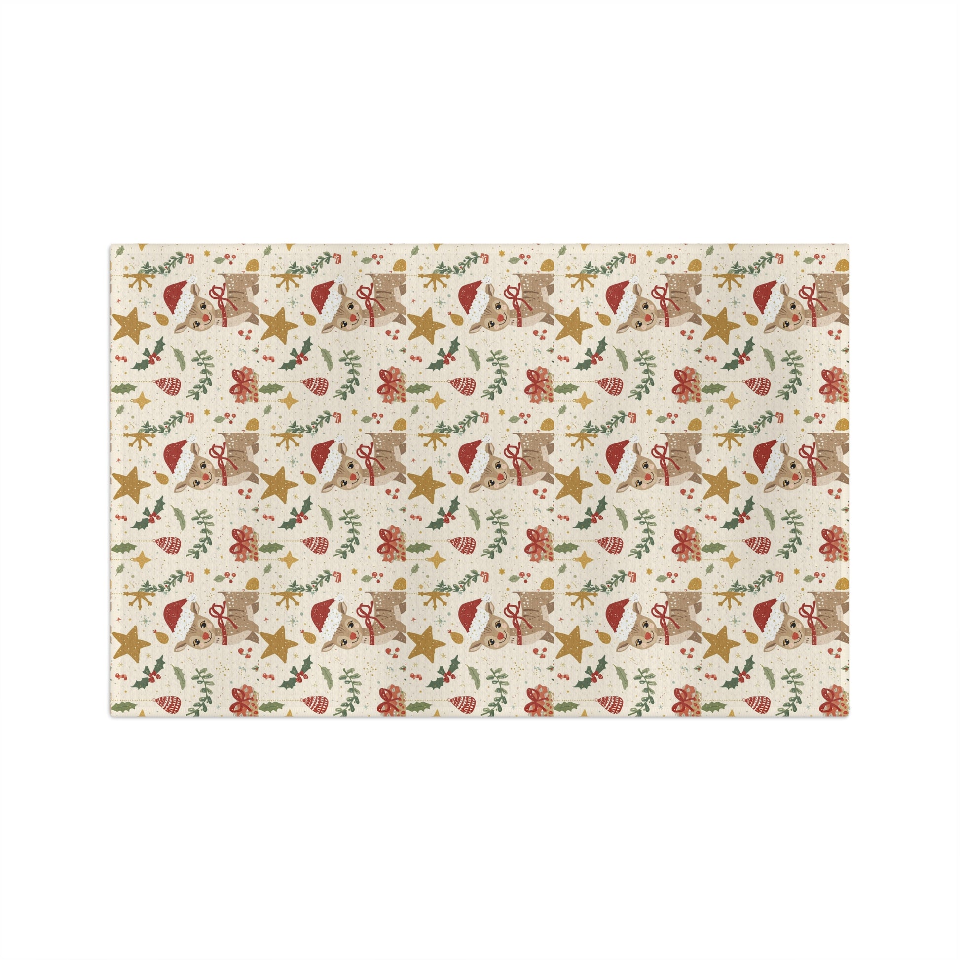 Patterned kitchen towel with Christmas-themed design on a white background