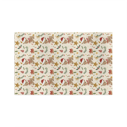 Patterned kitchen towel with Christmas-themed design on a white background