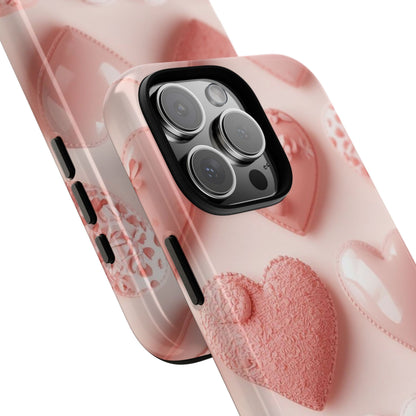 Phone Case — Pink 3D Hearts Cute Valentine Protective Cover