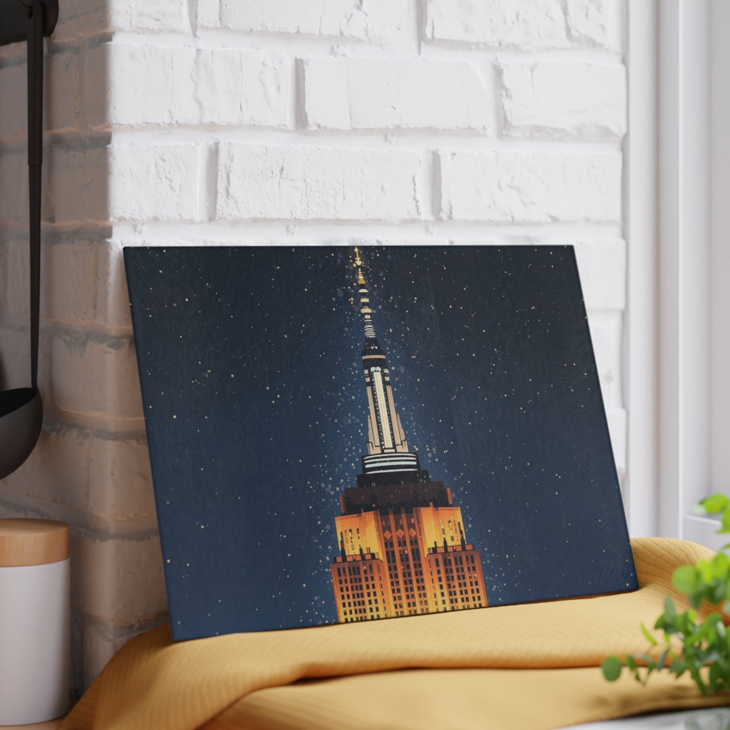 Empire State New York Night Skyline Glass Cutting Board Kitchen Home Decor