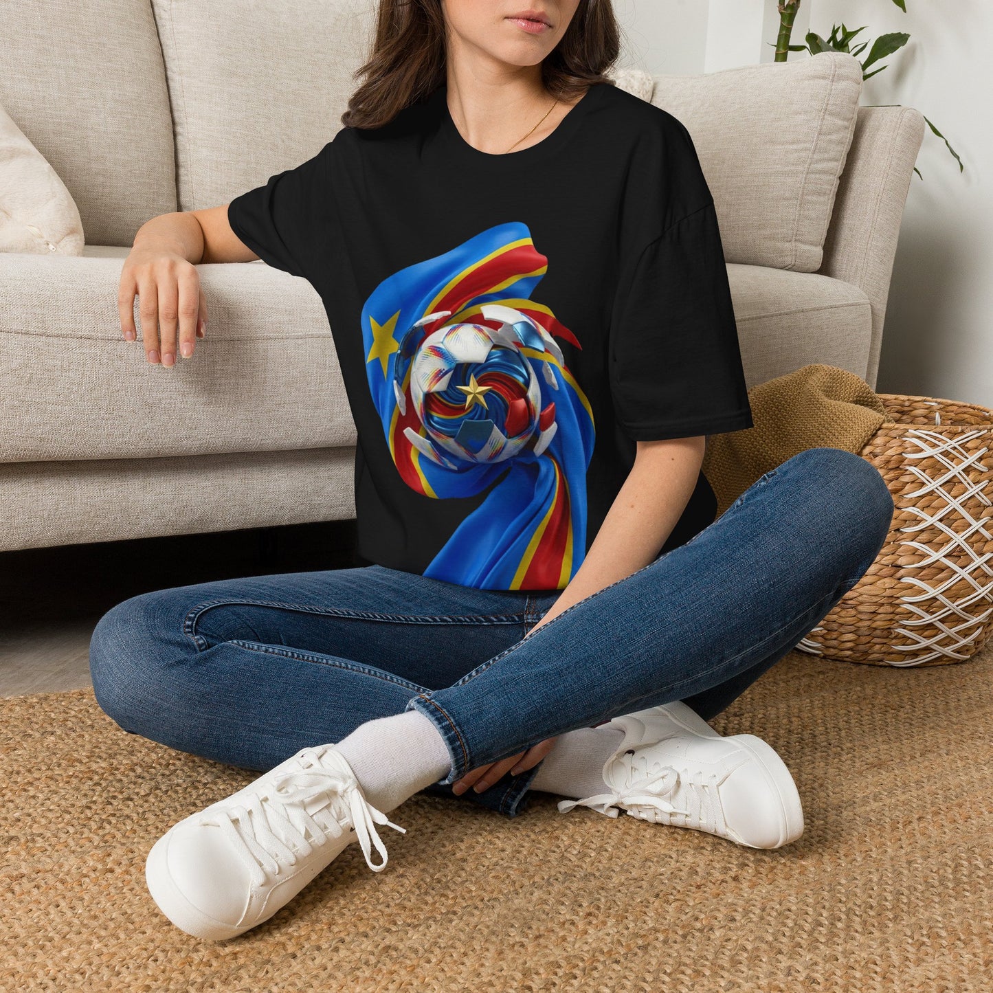 DR Congo Football Flag Exploding Ball T-Shirt Leopards Soccer Graphic Tee