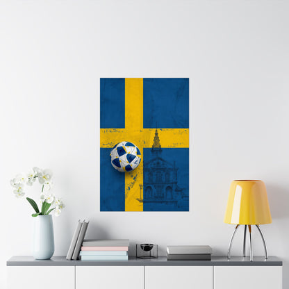 Sweden Flag Soccer Poster — Matte Vertical Line-Art Architecture Wall Art