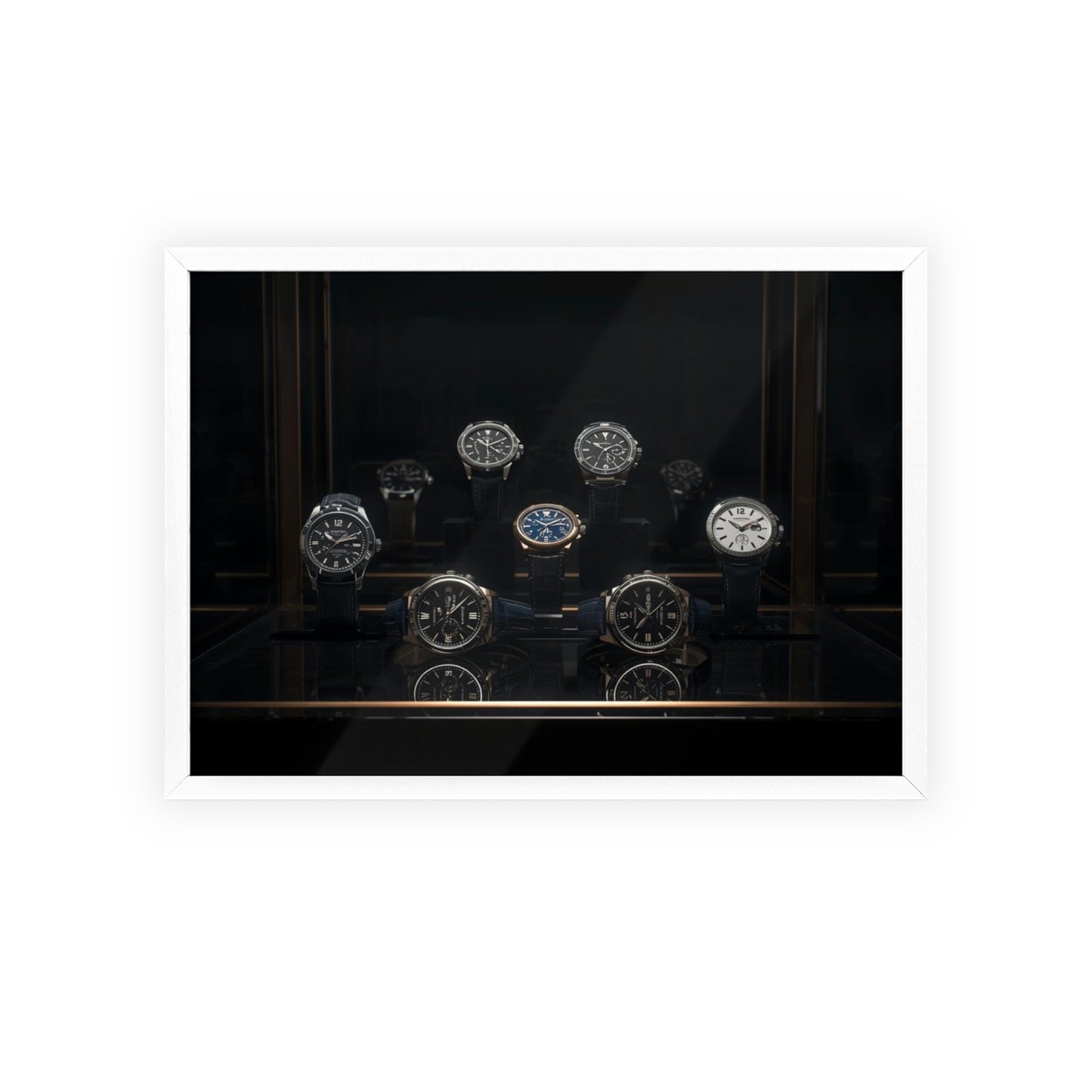 Framed Luxury Watches Poster — Black Wooden Frame Wall Art for Collectors