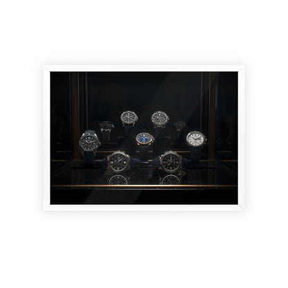 Framed Luxury Watches Poster — Black Wooden Frame Wall Art for Collectors