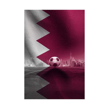 Qatar Flag Skyline Soccer Poster — Matte Vertical Football Wall Art