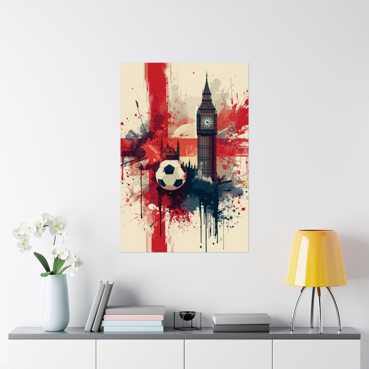 London England Football Poster — Big Ben & Union Jack Soccer Art Print