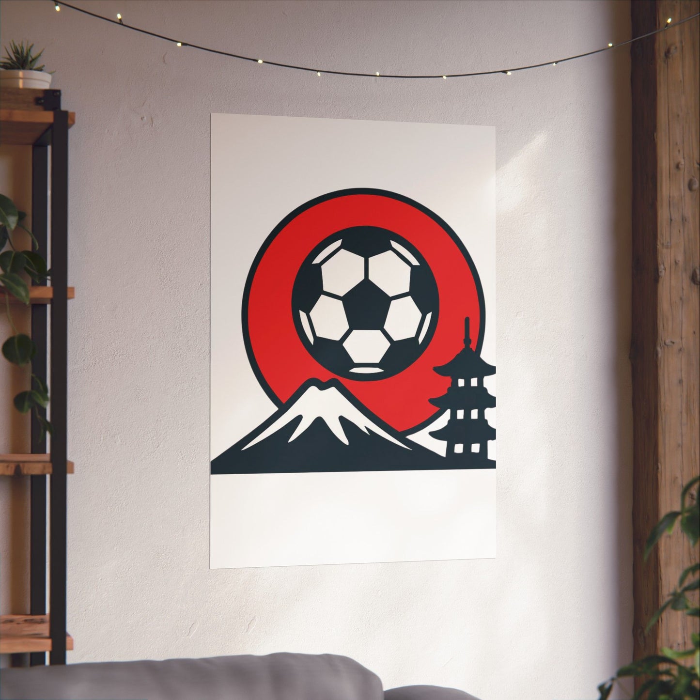 Japan Soccer Poster — Mount Fuji & Pagoda Football Art Matte Poster