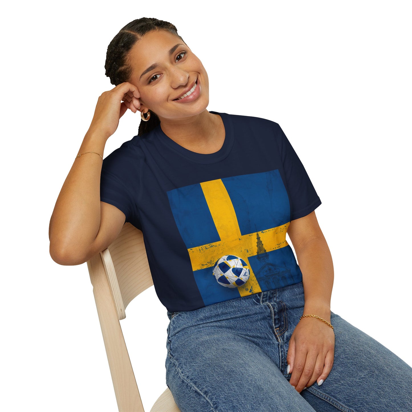 Sweden Flag Soccer T-Shirt — Distressed Swedish Flag Football Tee