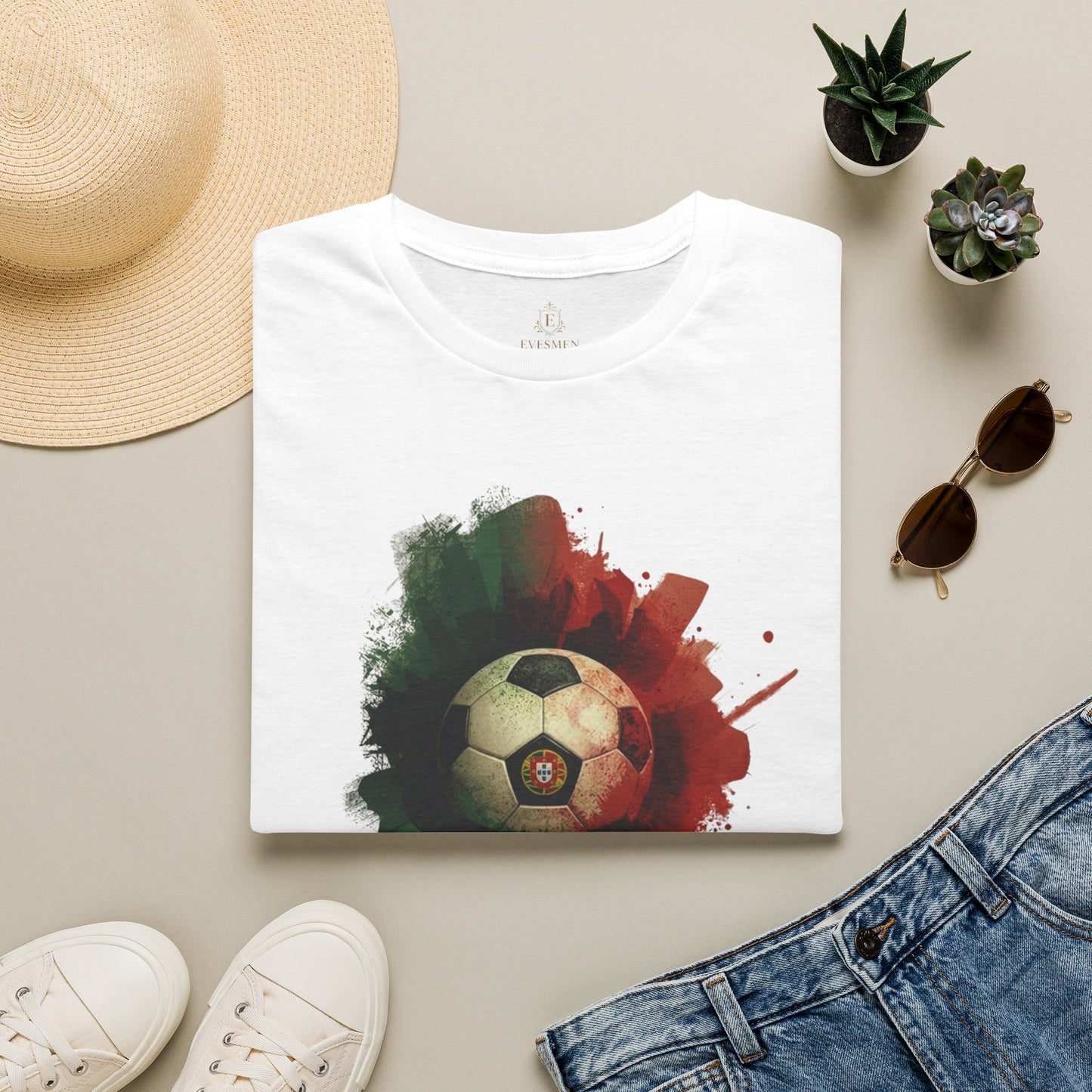 Portugal Football Flag Paint Splash T-Shirt Seleção Soccer Graphic Tee