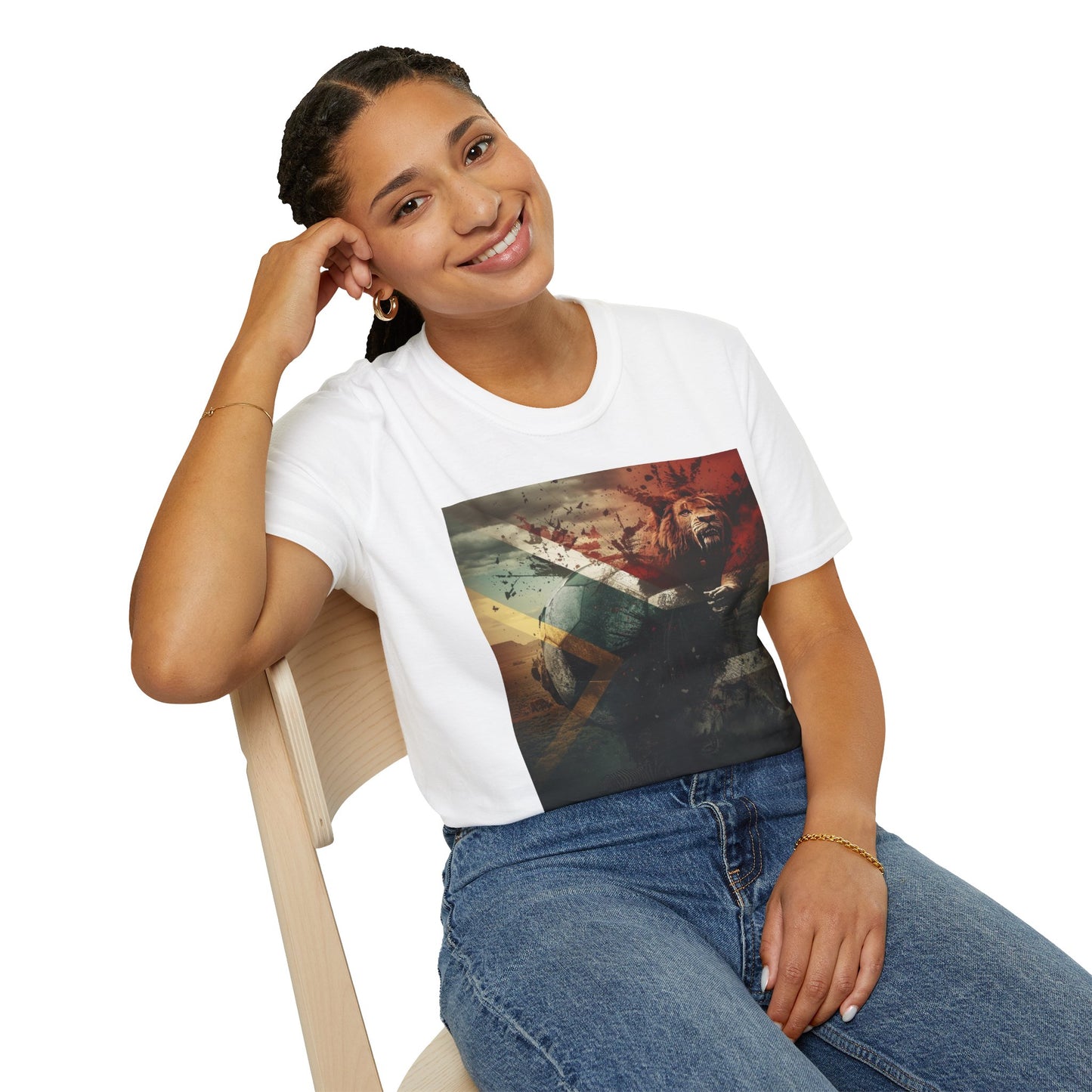 South African Football Abstract T-shirt Majestic Lion and National Flag Tee