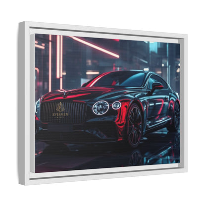 Framed Matte Canvas Print — Red Luxury Sports Car Neon City Wall Art