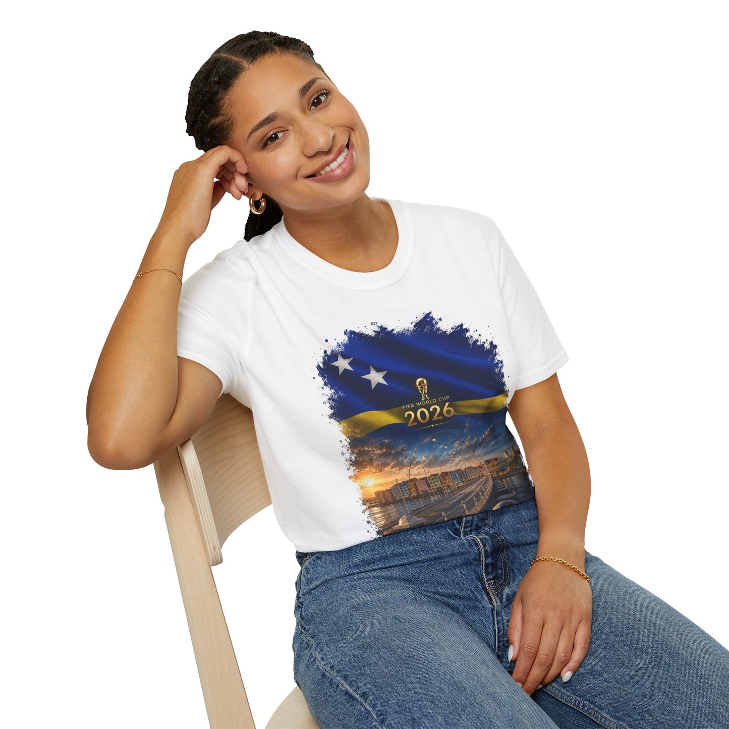 Curaçao Football Flag Handelskade T‑Shirt Cinematic Caribbean Soccer Tee
