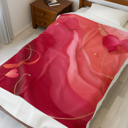 Velveteen Plush Blanket — Romantic Pink Hearts Swirl Throw (Valentine's Day Gift)