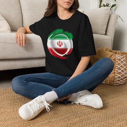 Iran Football Flag Circular Brushstroke T-Shirt Team Melli Soccer Graphic Tee