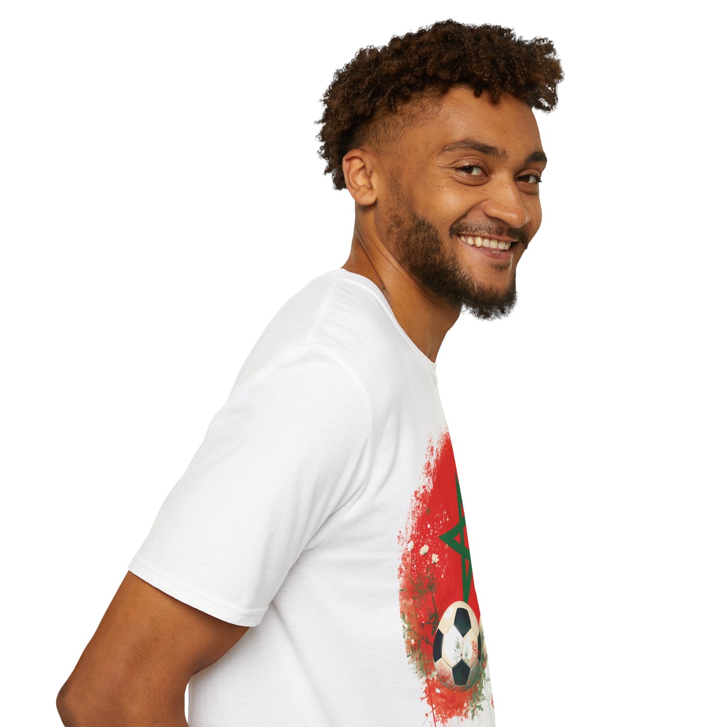 Morocco Soccer Fan T-Shirt — Moroccan Flag, Football & Mosque Graphic Tee