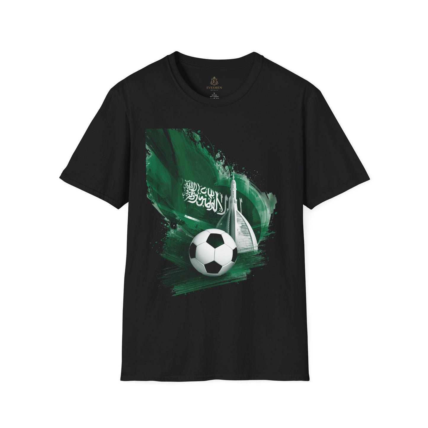 Soccer Saudi Arabia T-Shirt — Green Brushstroke Flag Design Tee