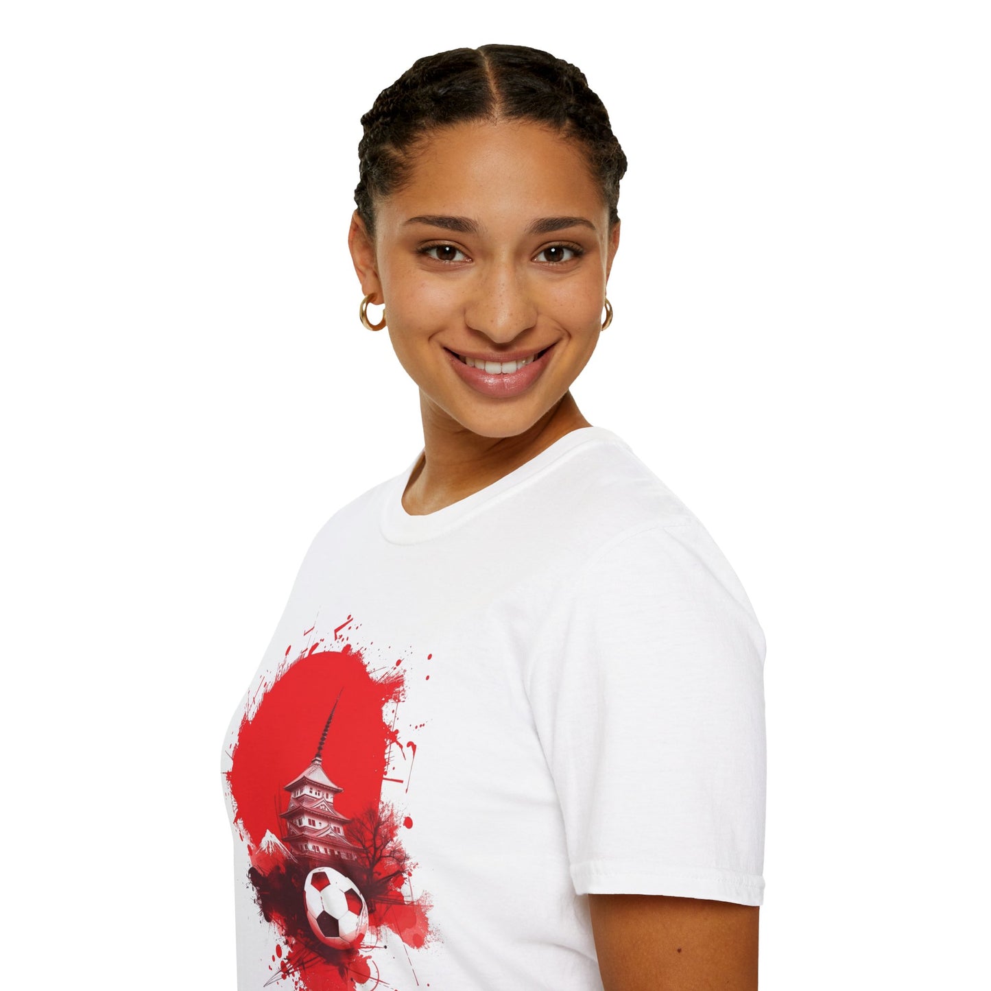 Japan Football T-Shirt with Rising Sun Splatter and Pagoda Design Tee