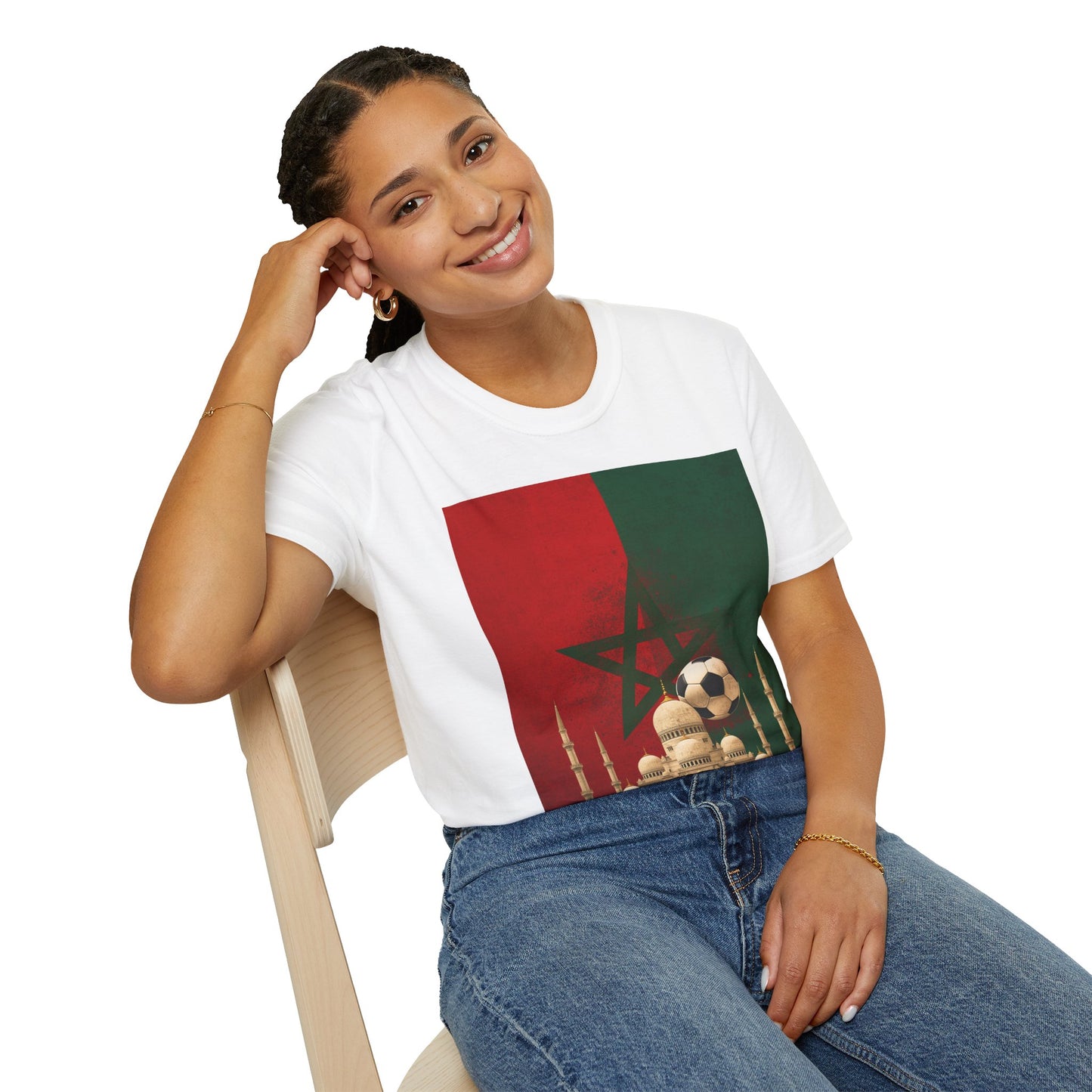 Morocco Flag Mosque Soccer T-Shirt — Moroccan Football Fan Tee