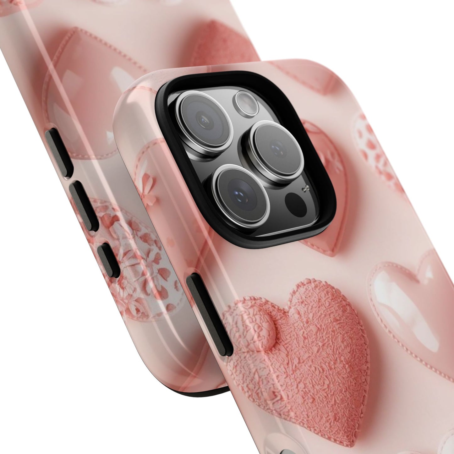 Phone Case — Pink 3D Hearts Cute Valentine Protective Cover