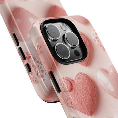 Phone Case — Pink 3D Hearts Cute Valentine Protective Cover