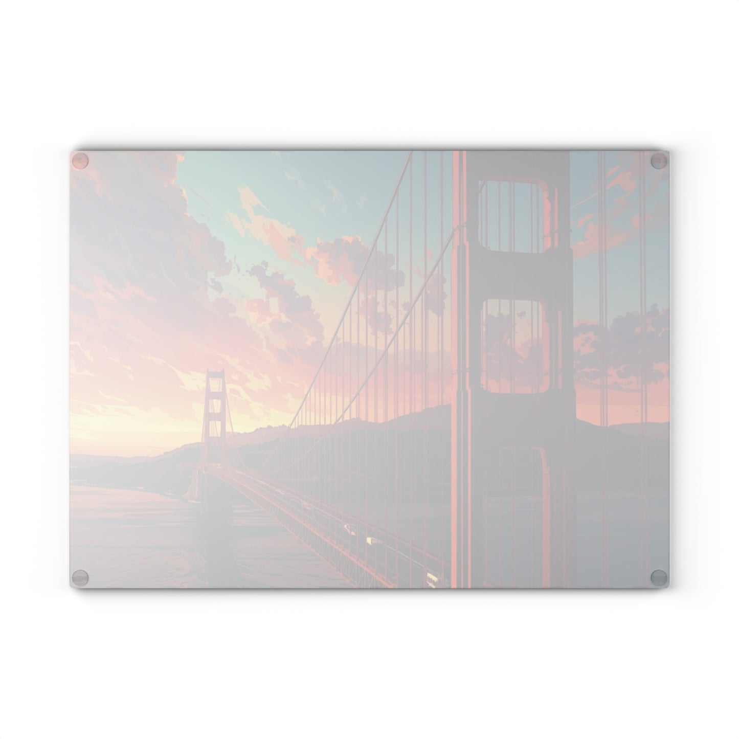 Golden Gate Sunset Glass Cutting Board — San Francisco Bridge Art Kitchen Decor