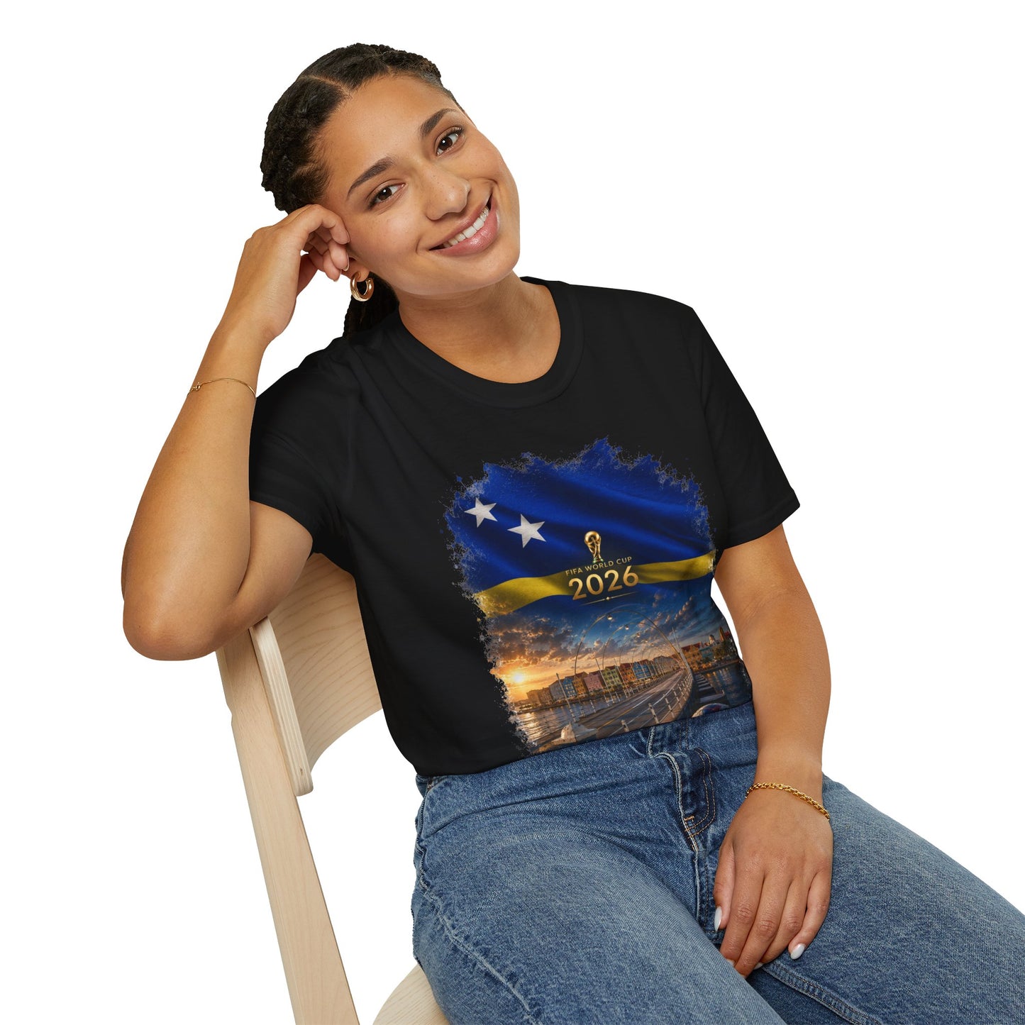 Curaçao Football Flag Handelskade T‑Shirt Cinematic Caribbean Soccer Tee