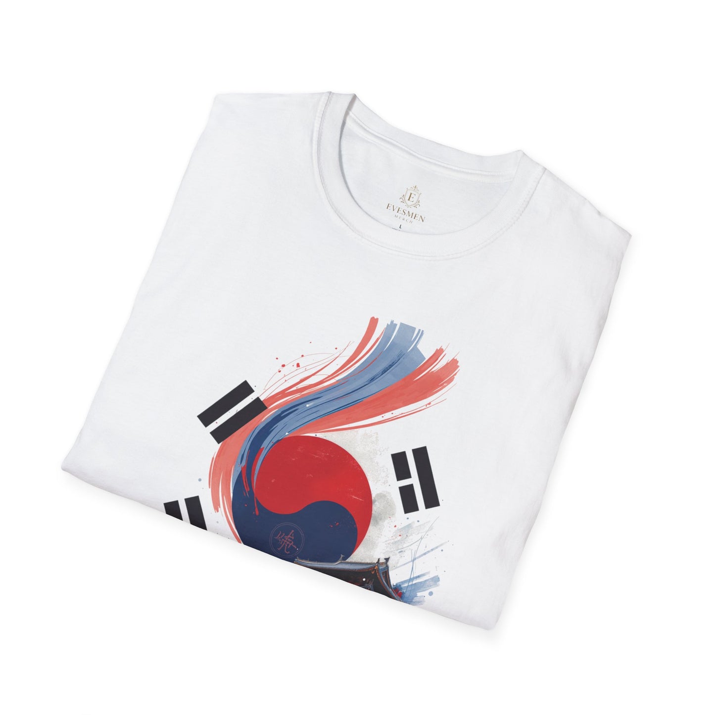 South Korea Flag Soccer T-Shirt — Taeguk & Hanok Brushstroke Design Tee