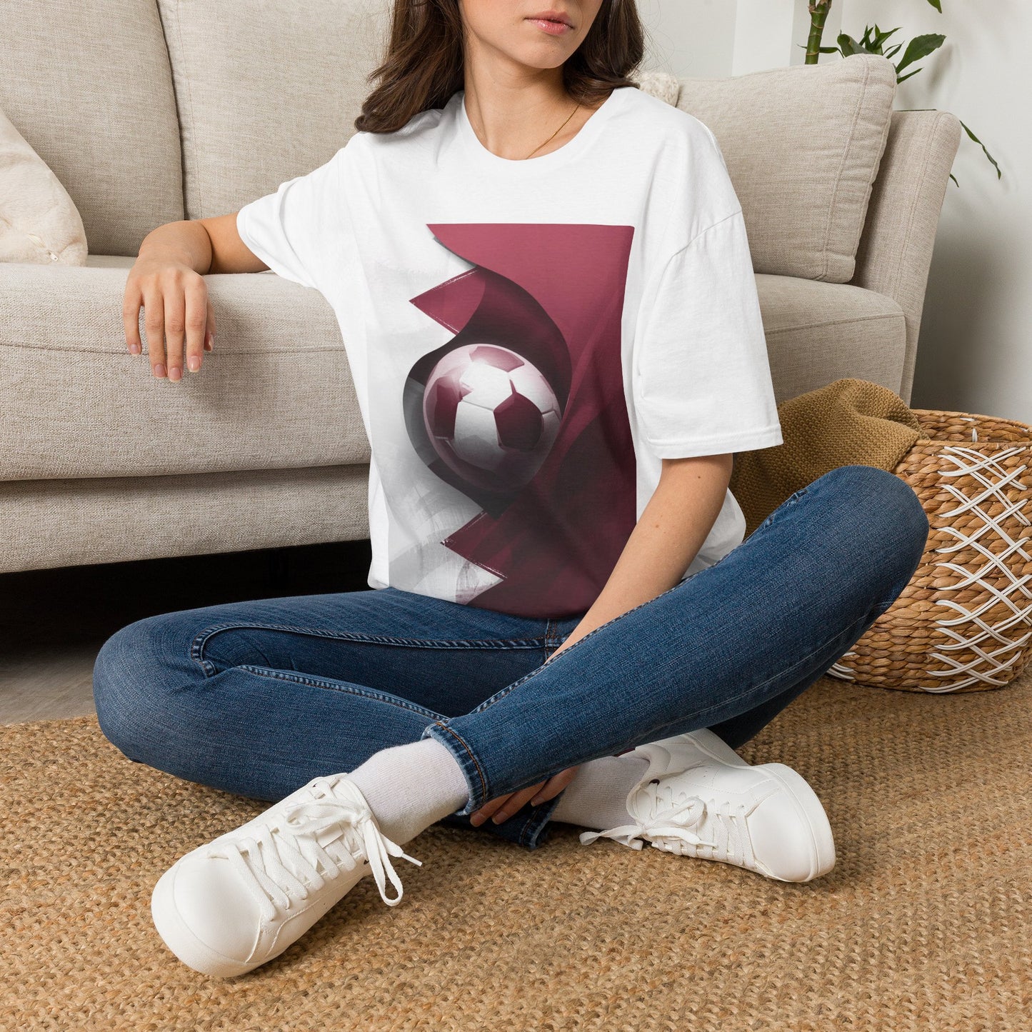 Qatar Football Flag Abstract Graphic T-Shirt Al-Annabbi Soccer Design Tee