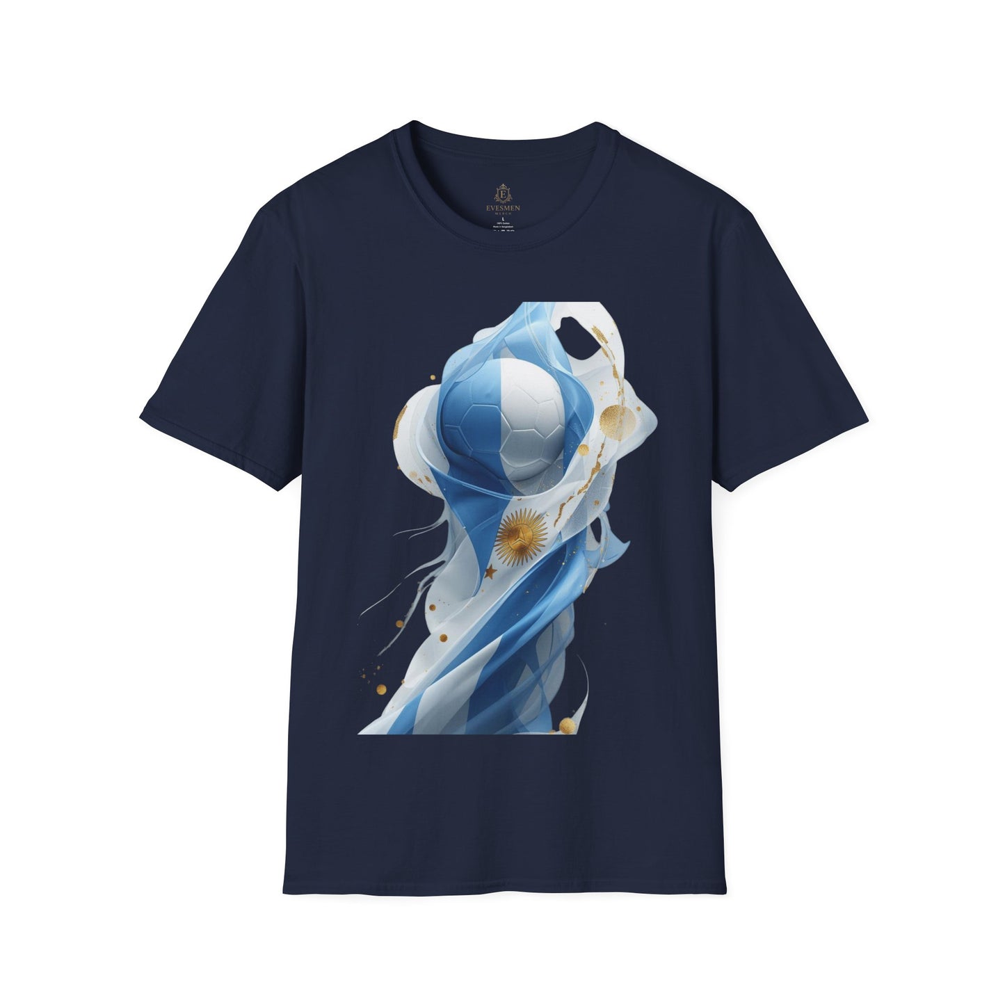 Dynamic Argentina Soccer Match Day T-Shirt — Modern Fluid Art Graphic Tee