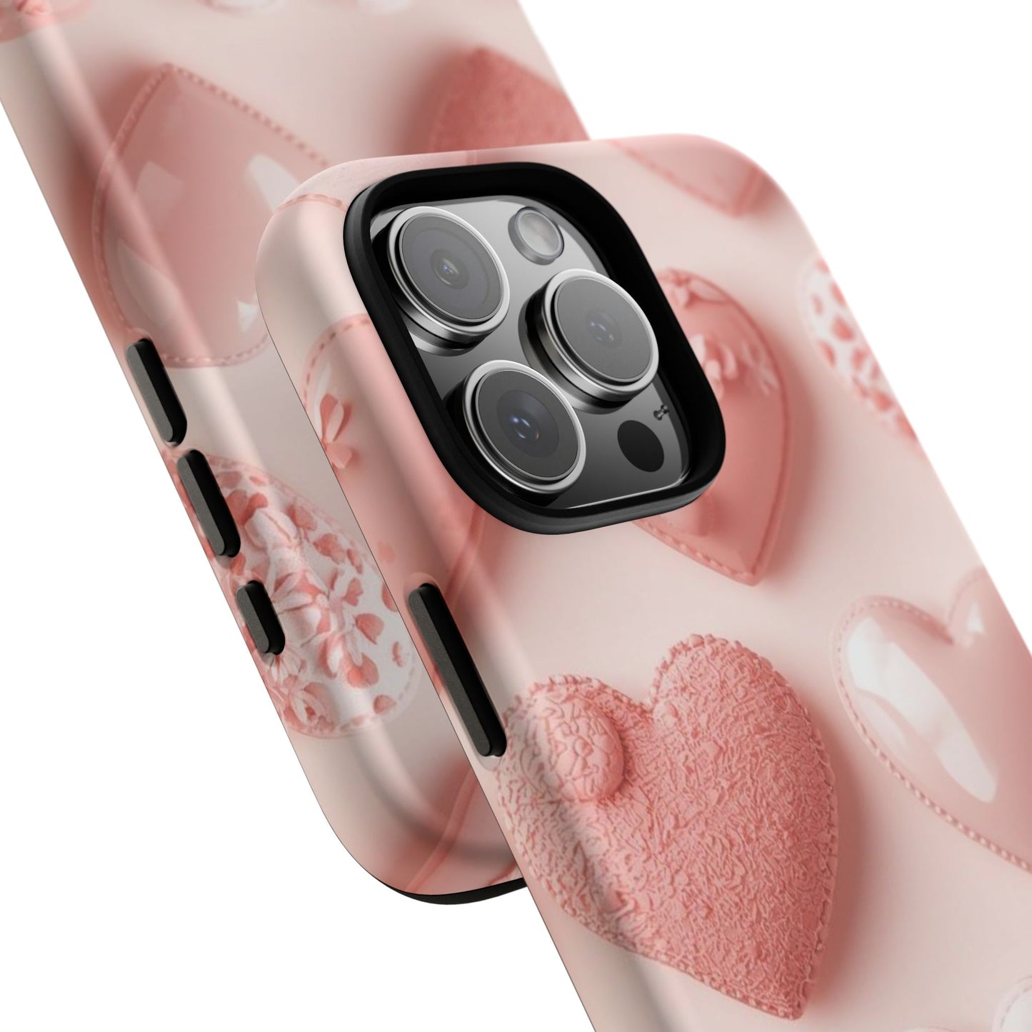 Phone Case — Pink 3D Hearts Cute Valentine Protective Cover