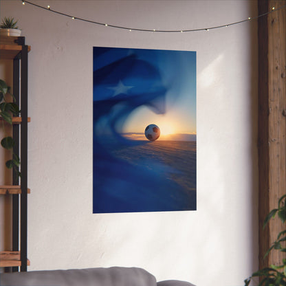 Cape Verde Football Sunset Matte Poster — Blurring Flag under the Star Wall Art
