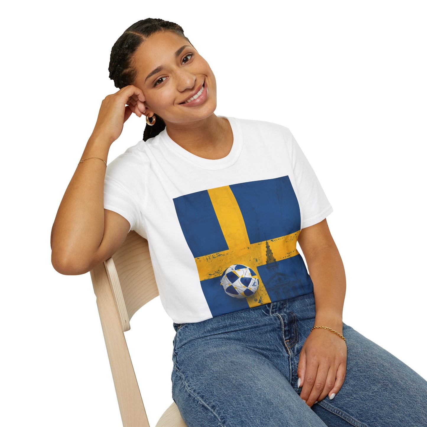 Sweden Flag Soccer T-Shirt — Distressed Swedish Flag Football Tee