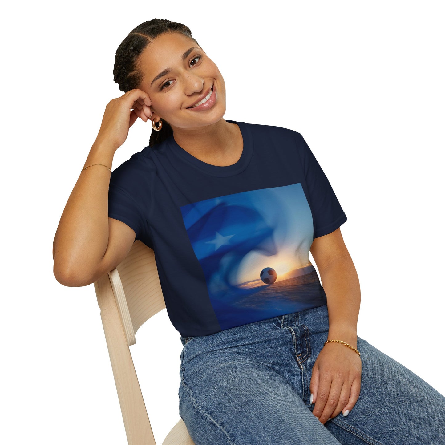 Cape Verde Flag Football T-Shirt — Blue Flag Soccer ball Graphic Tee