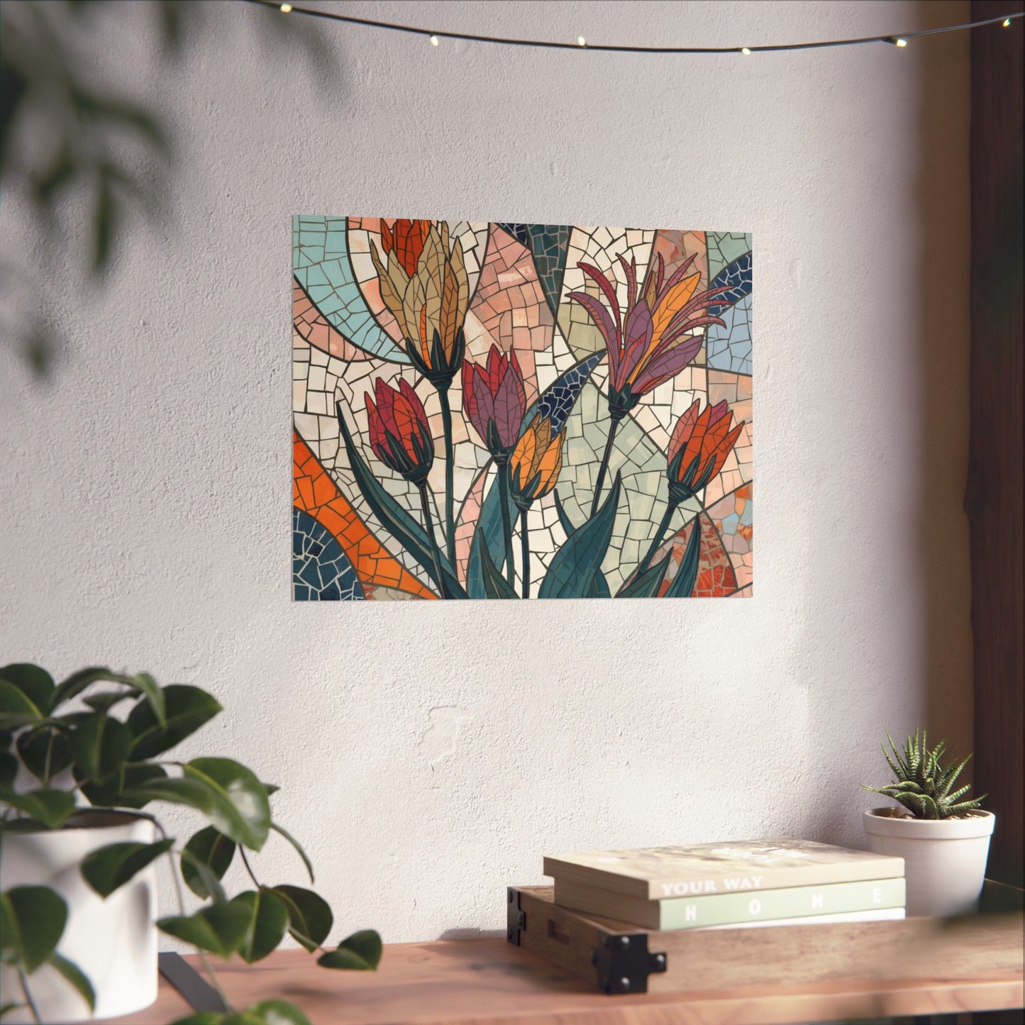 Botanical Mosaic Poster – Matte Horizontal Vintage Floral Print