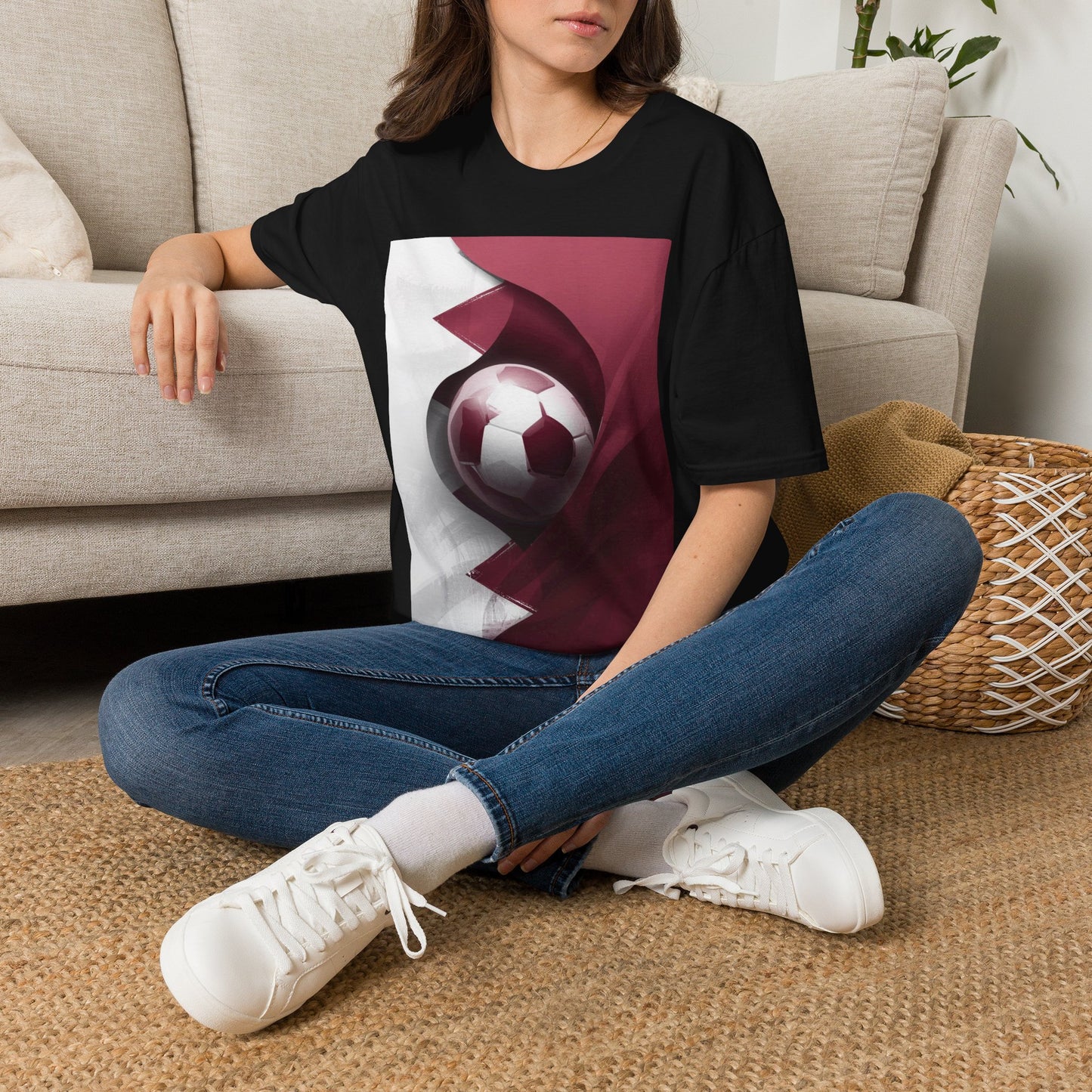 Qatar Football Flag Abstract Graphic T-Shirt Al-Annabbi Soccer Design Tee
