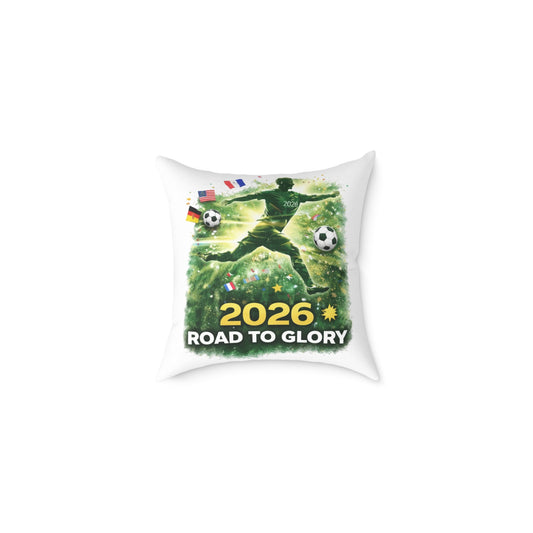 2026 Road to Glory Soccer Match Day Square White Pillow