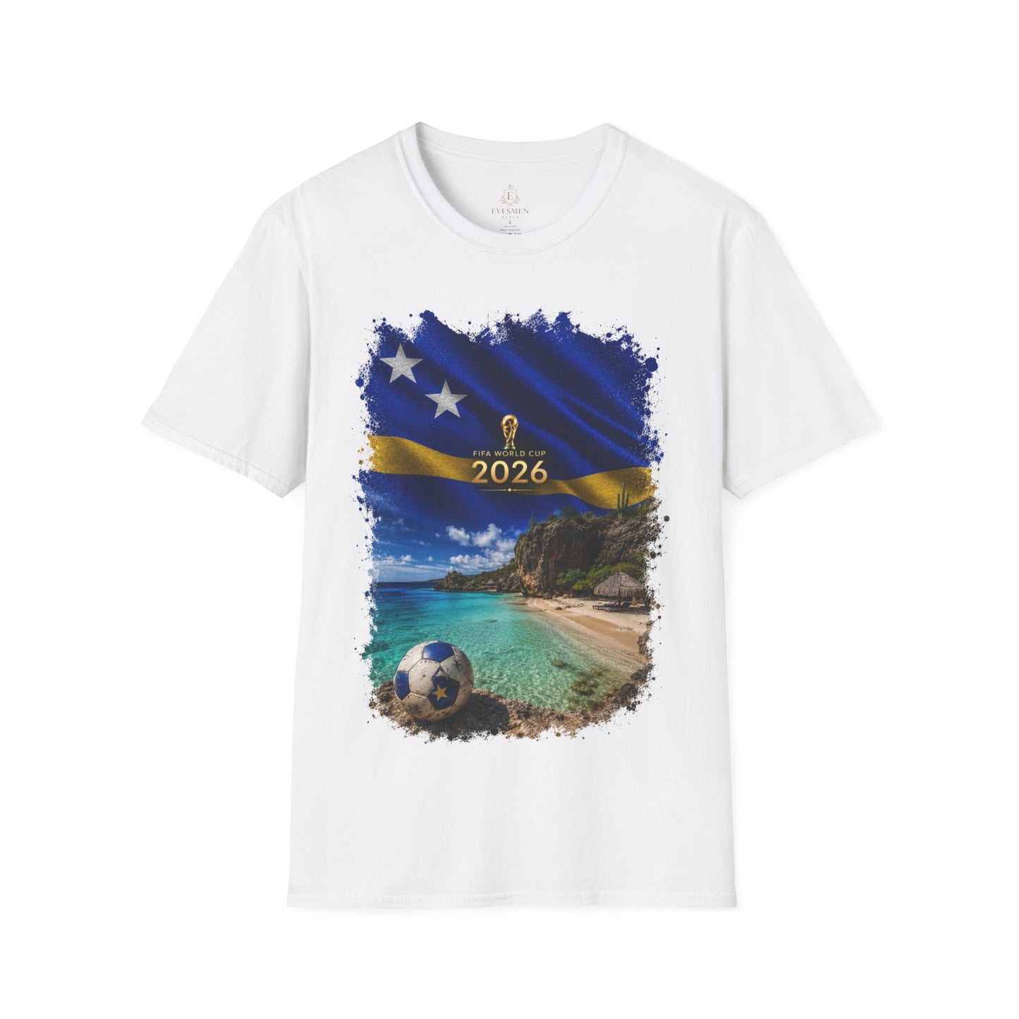 Curaçao Football Flag Beach Graphic T-Shirt Cinematic Caribbean Soccer Tee