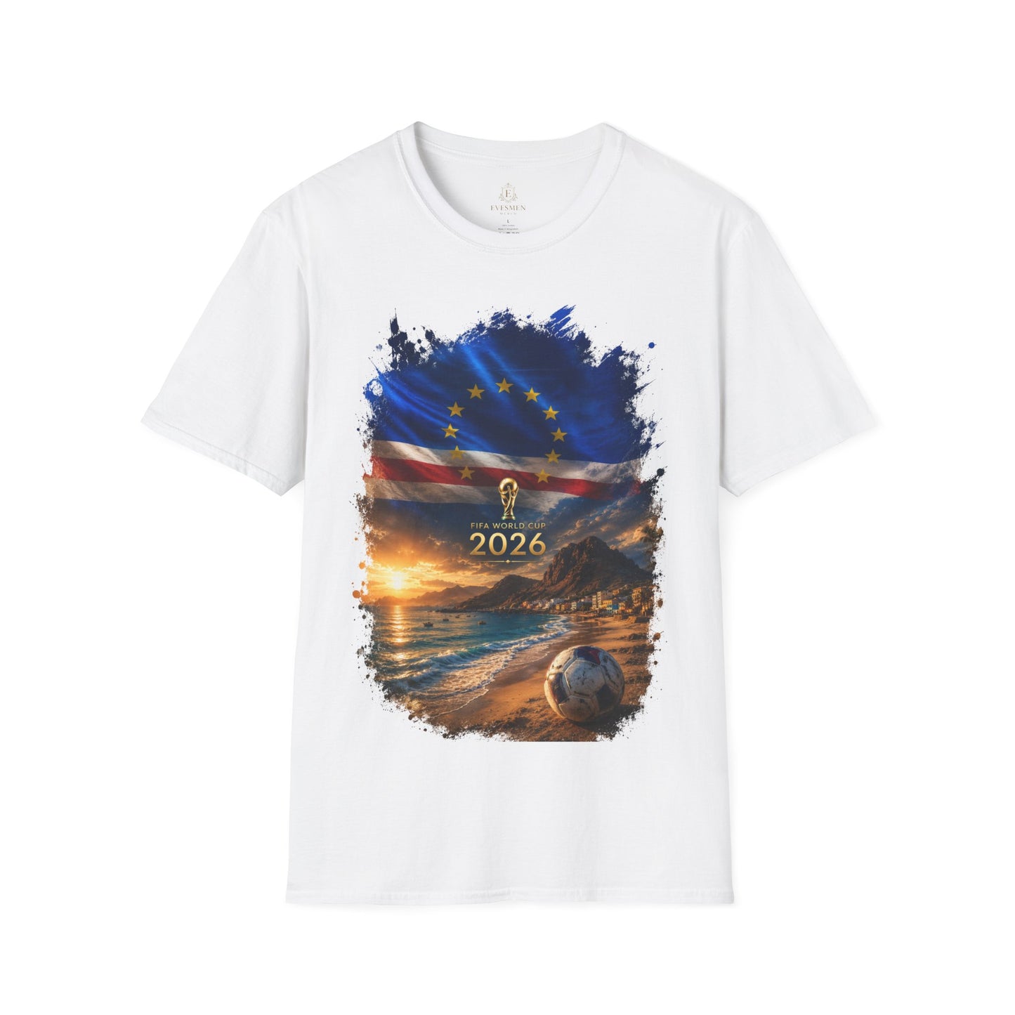 Cape Verde Football Flag Beach Graphic T-Shirt Blue Sharks Soccer Tee