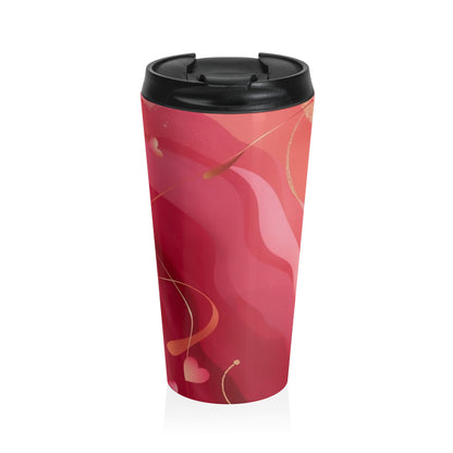 Valentine Heart Stainless Steel Travel Mug — Pink Romantic Insulated Tumbler
