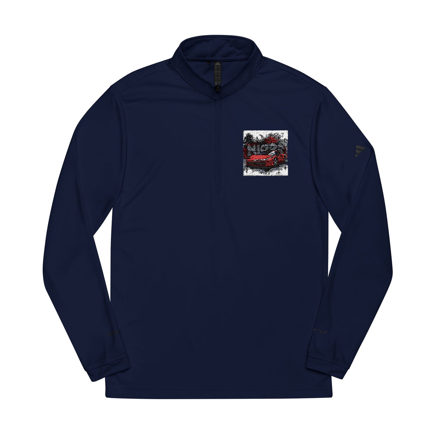 Navy long-sleeve shirt with a small graphic on the chest against a white background