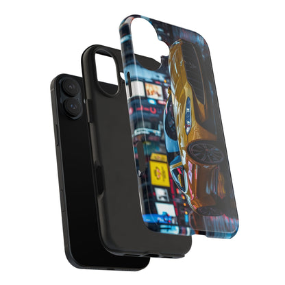 Phone case with a car design on a city street at night