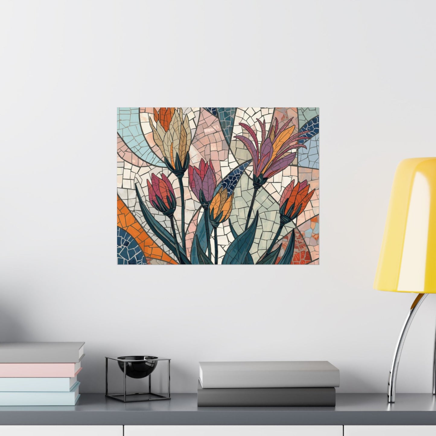 Botanical Mosaic Poster – Matte Horizontal Vintage Floral Print